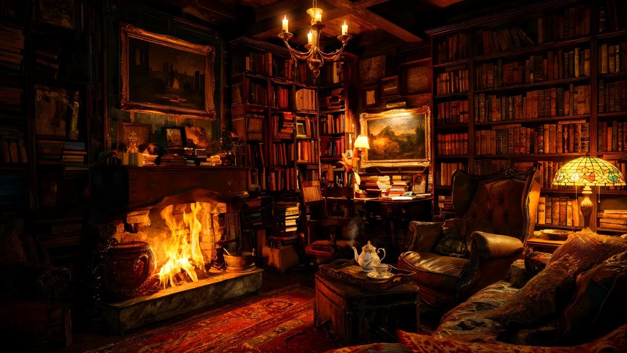 In the Heart of a Victorian Home Library: A Candlelit Corner by the Fire | 8 Hours of Cozy Ambience
