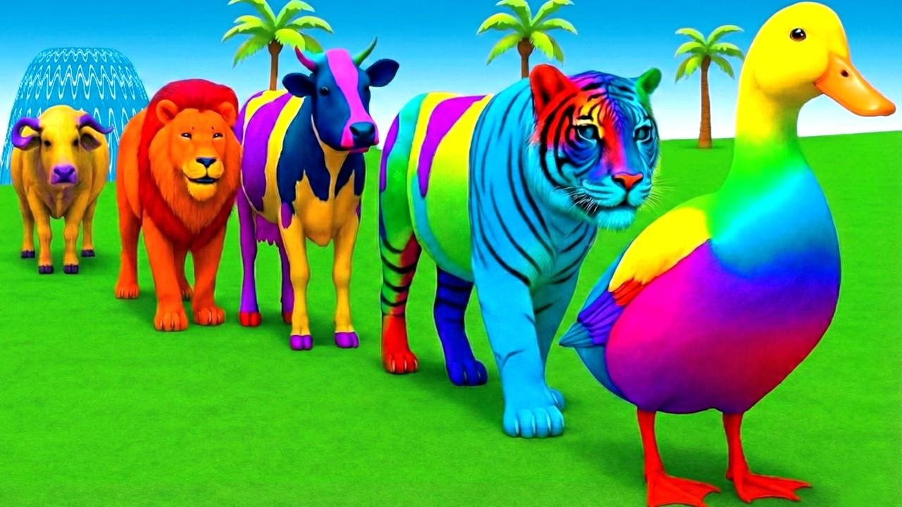 Long Slide Game With Cow Elephant Gorilla Hippopotamus Tiger 3d Animal Game Funny 3d Animals