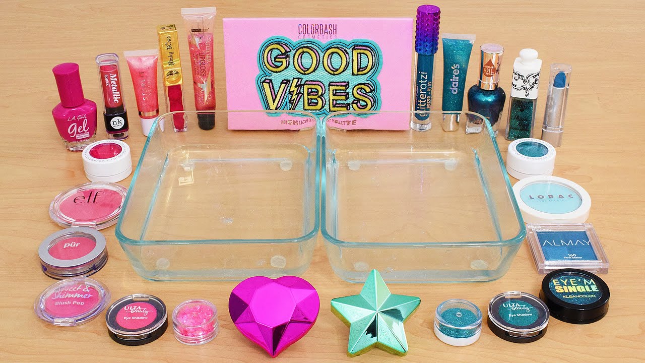 Pink vs Teal - Mixing Makeup Eyeshadow Into Slime ASMR