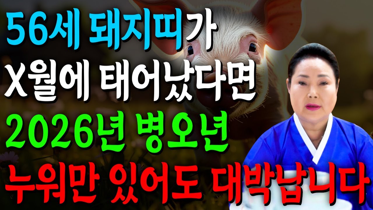 71년생 돼지띠 필수시청!✨2026년 1971년생 56세 돼지띠 신년운세✨1월부터 내 인생이 달라진다! 평생 놀고 먹을 금전 들어오고 문서,귀인까지 대박나는 71년생 돼지띠 운세