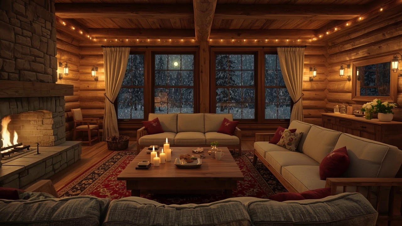 Quiet Mountain Cabin Jazz ❄️ Cozy Fireplace Sounds for Deep Work