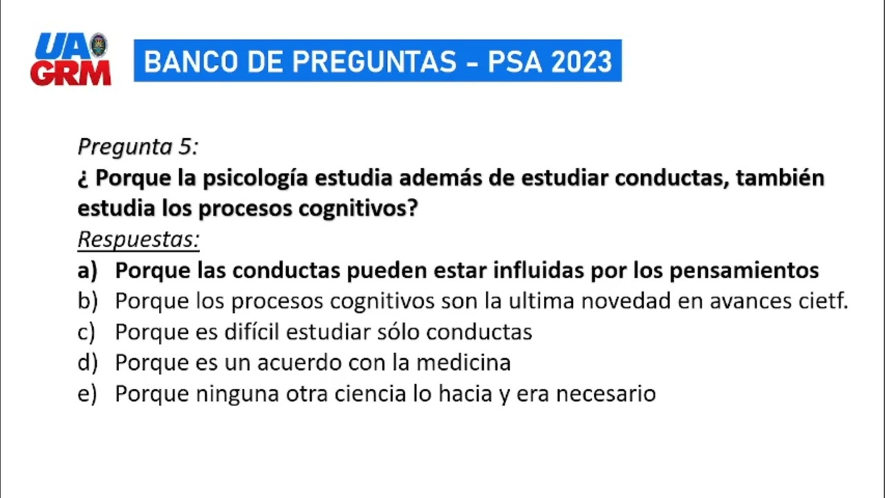 Banco de Preguntas  PSICOLOGÍA | Cursos pre-universitarios (Parte 1)