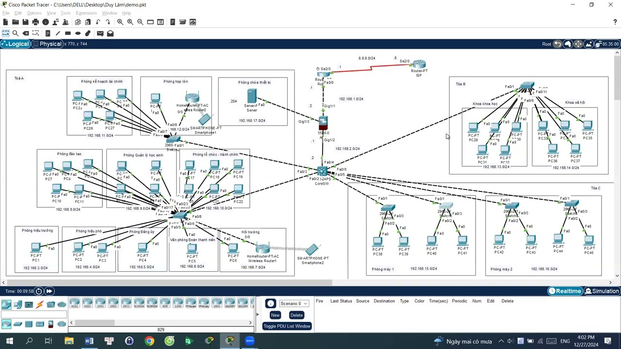 Demo thiết kế mạng cho trường THPT Ngô Gia Tự | Cisco Packet Tracer