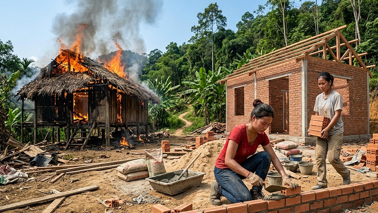 Full Process: Young Girl Helps Her Single Mom Sister Build a New Home