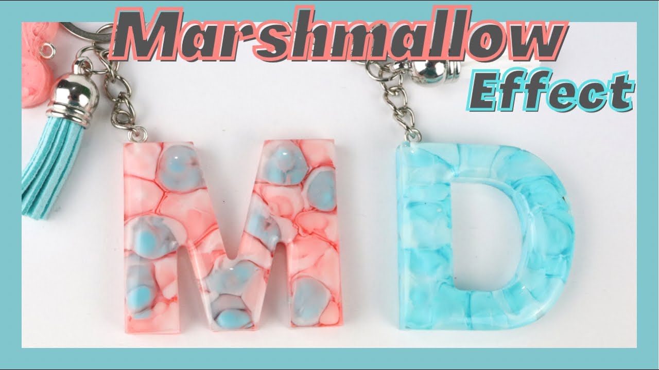 New! Marshmallow, Cotton Candy Effect. Letter Keychain. Resin