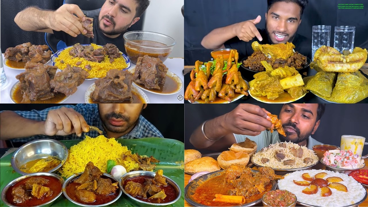 MUTTON CURRY EATING COMPETITION,FISH CURRY,YELLOW RICE,QUAIL CURRY,MUTTON LUNGS,BOTI CURRY,BIG BITES