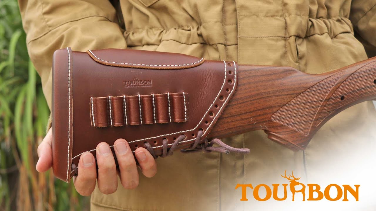 TOURBON Leather Recoil Pad Lace on Rifle Buttstock Ammo Holder Cheek Riser