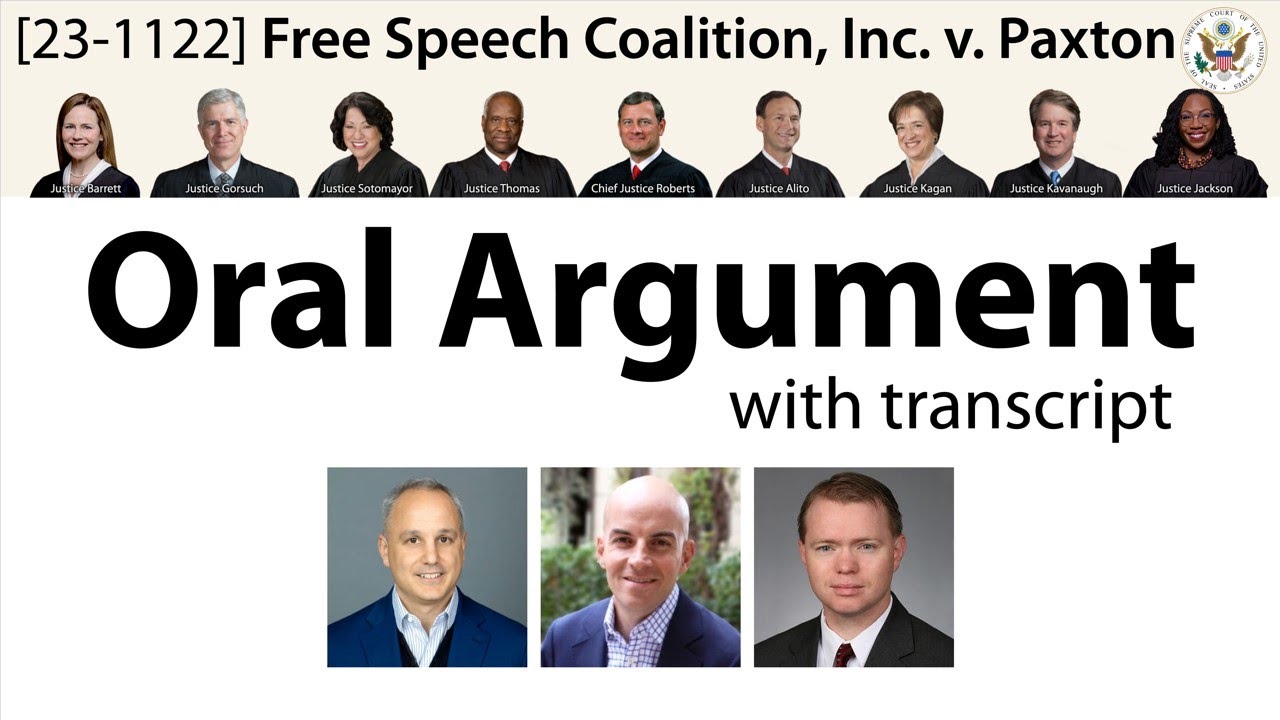 Oral Argument on age verification for adult content: Free Speech Coalition v. Paxton
