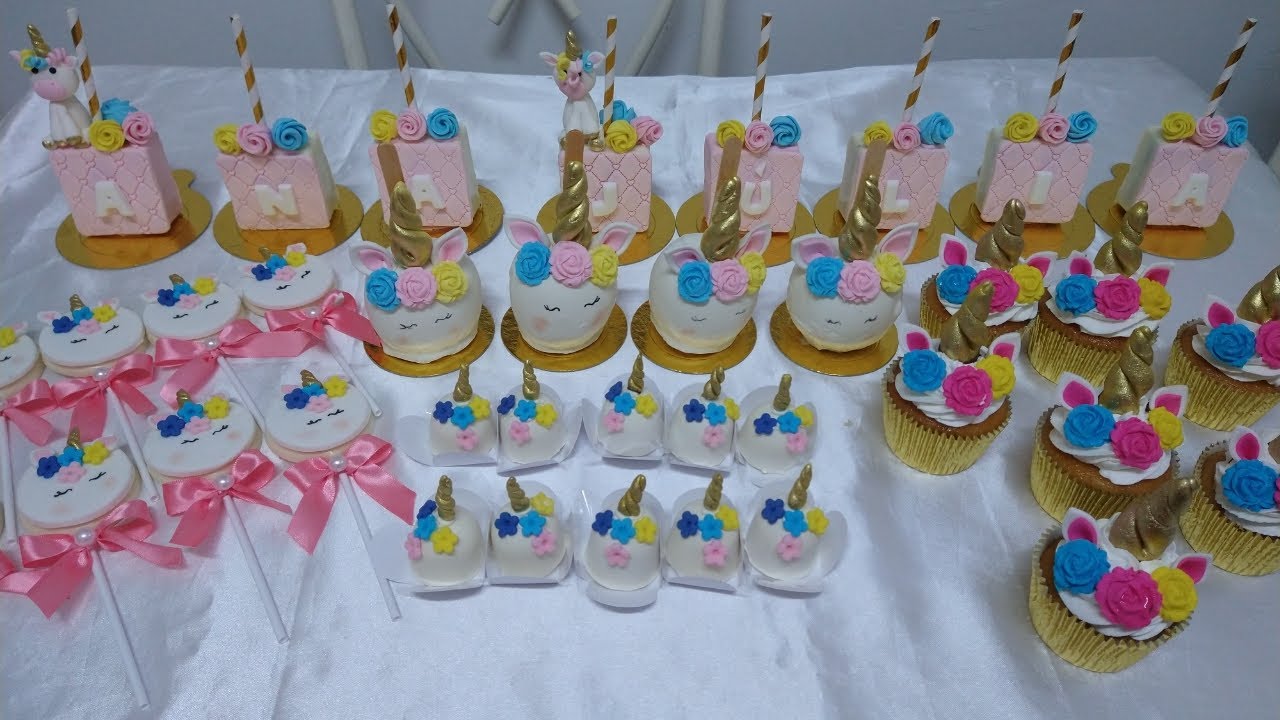 Personalizando Doces tema unicórnio l pirulito,bolo no palito, maçã, bombom e cupcake