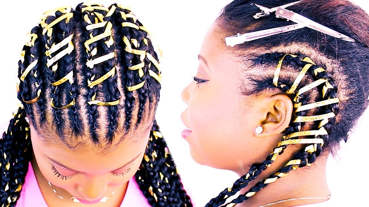 CORNROW TREE BRAIDS & GOLD RIBBONS!