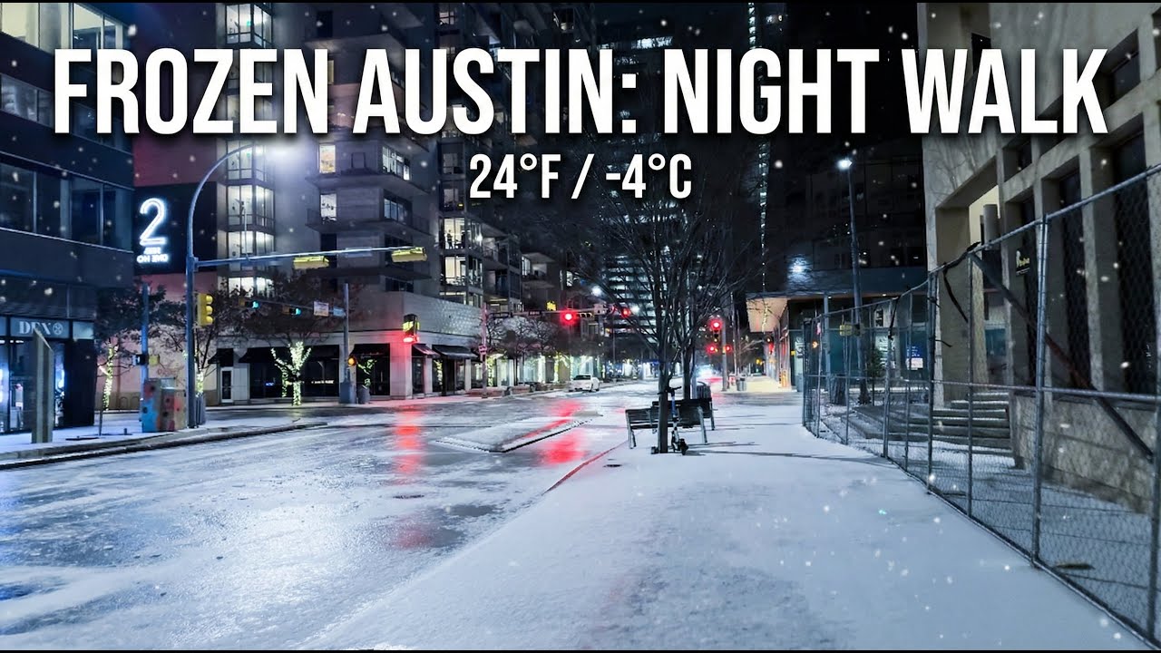 Frozen Austin at Night: Walking a Ghost Town (-4°C / 24°F) | Ice Storm 4K