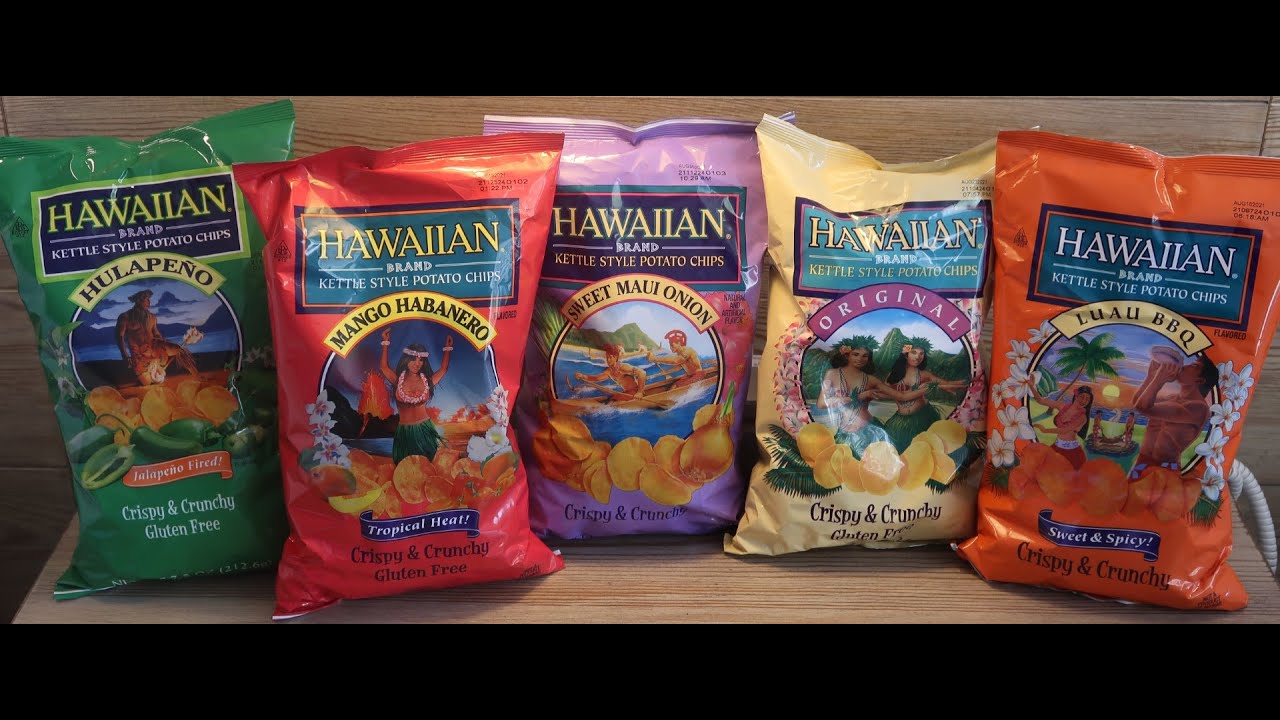Hawaiian Brand Chips: Hulapeno (Jalapeno), Mango Habanero, Sweet Maui Onion, Original & Luau BBQ