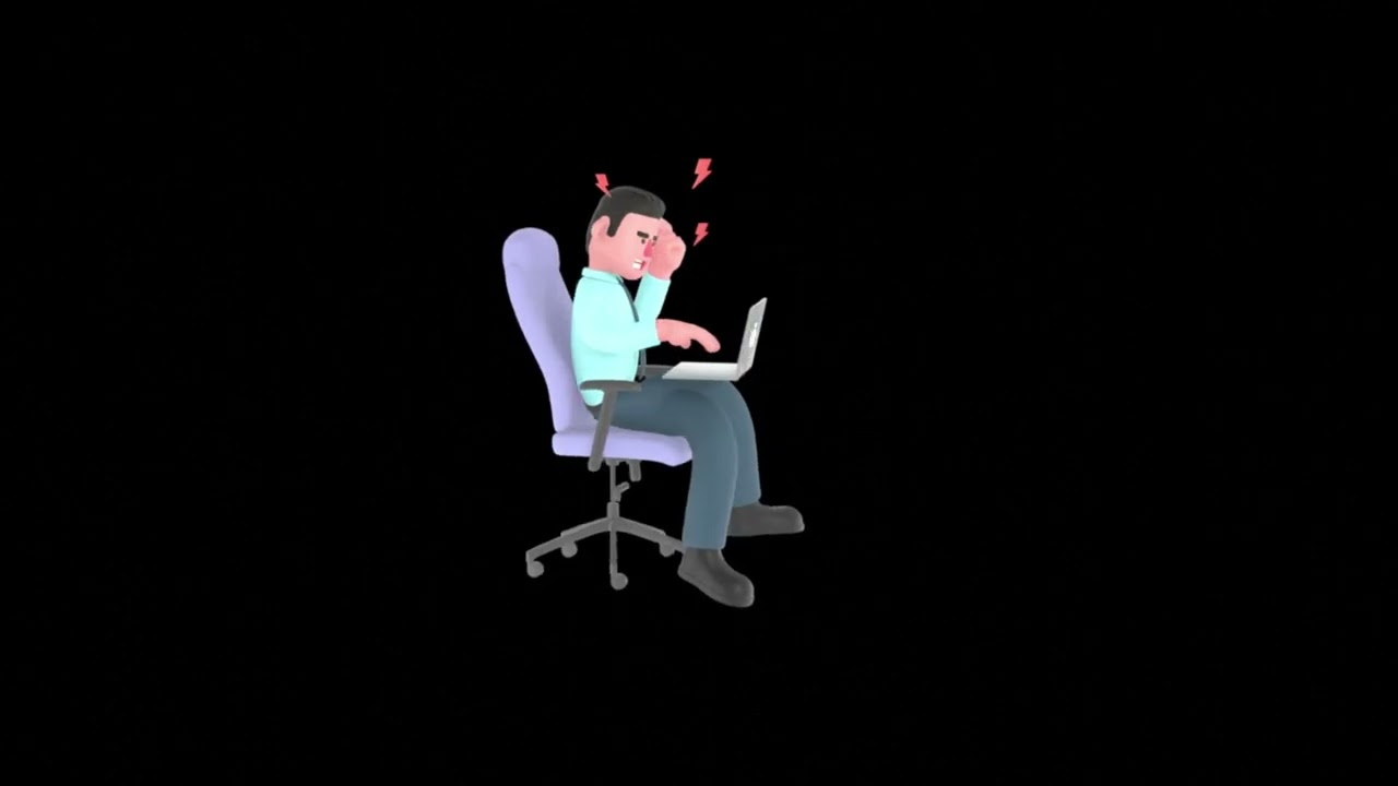 Stressed 3D Cartoon Male Financial Analyst | Office Laptop Turntable