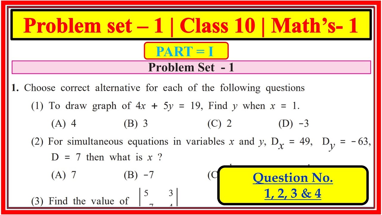 Problem Set 1 Class 10th maths 1| Chapter 1 Linear equations in two variable | Question No.1,2,3 &4