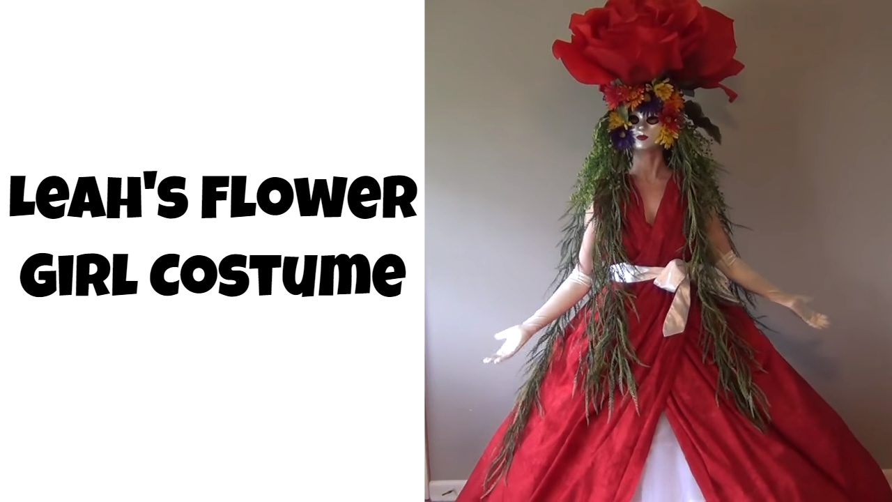 Flower Girl Costume: hoop skirt, petticoat, draped ball gown, and flower mask