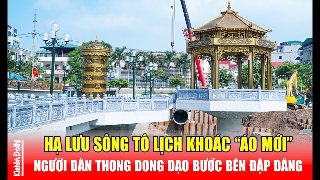 Hạ lưu Tô Lịch khoác “áo mới”, người dân thong dong dạo bước bên đập dâng