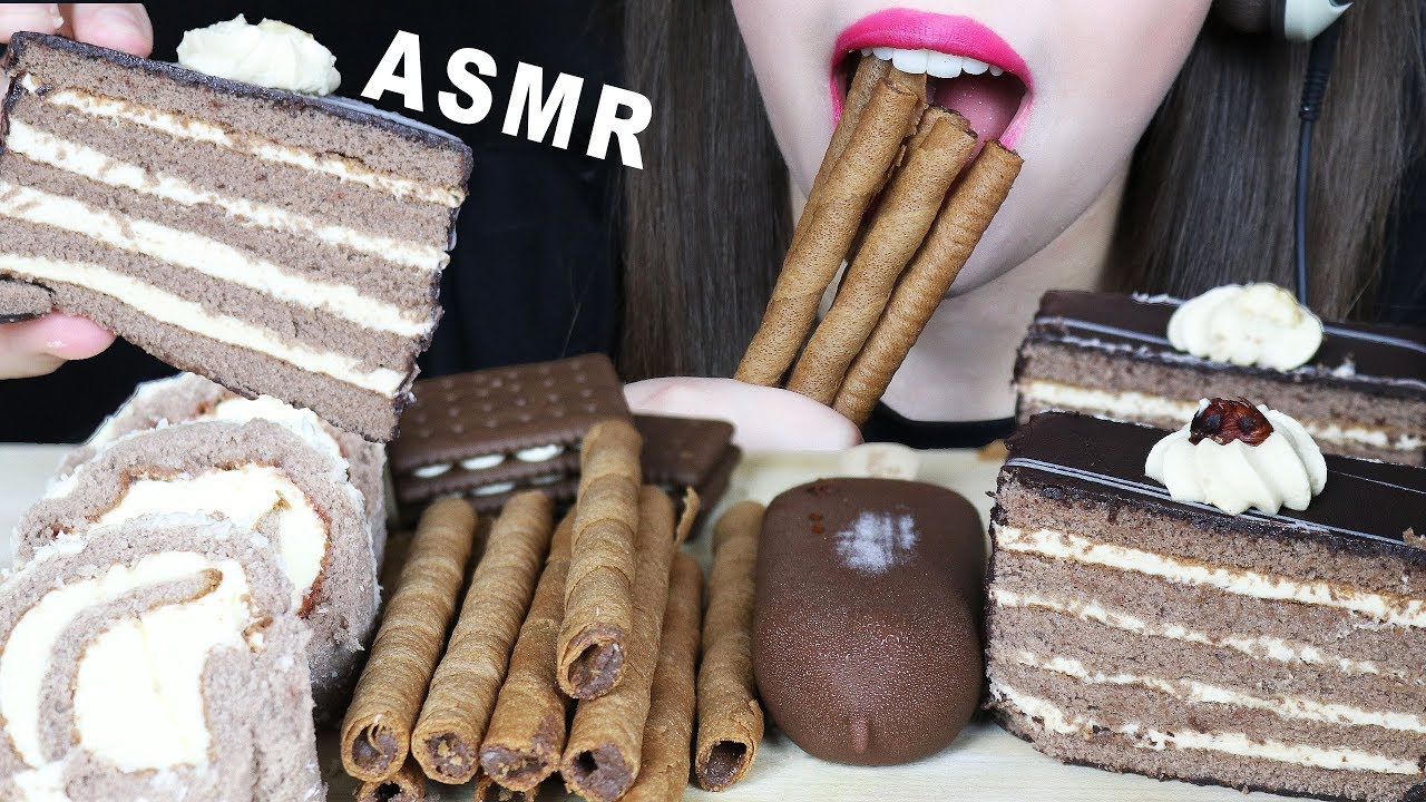 ASMR CHOCOLATE CAKE, CARAMEL ICE CREAM BAR, COCONUT SWISS ROLL (EATING SOUNDS) No Talking MUKBANG