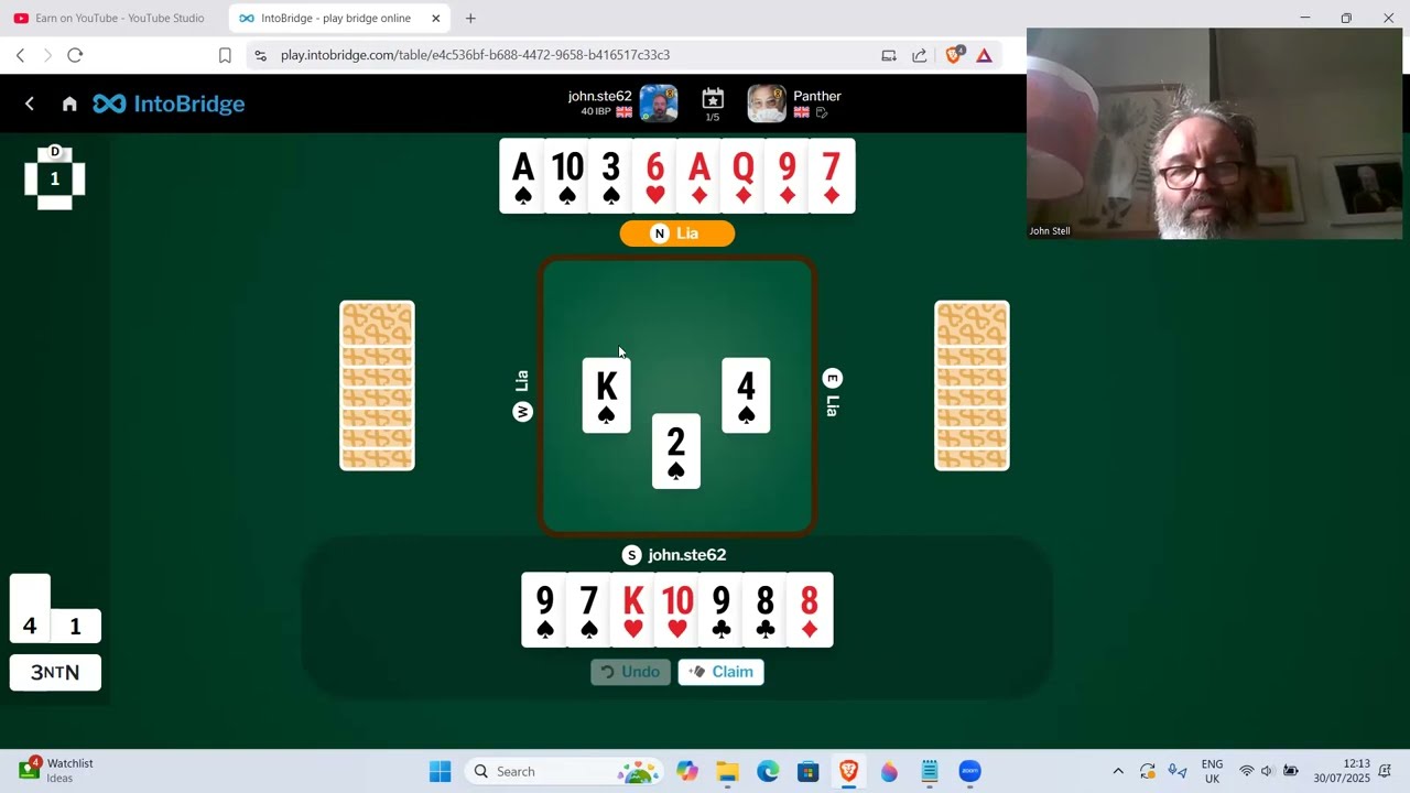 5 hands against top bridge players (Zia) - 30th July 2025