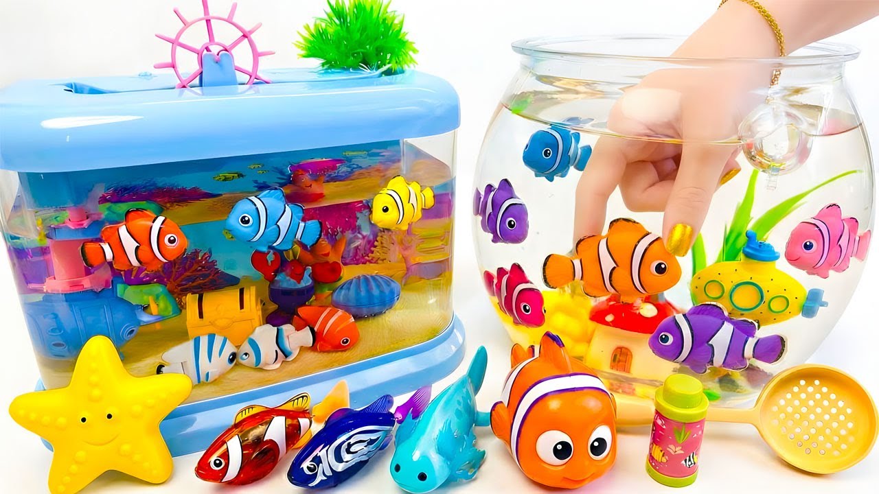 30 Minutes Satisfied Unboxing Happy Aquarium Suction Fish and Robot Fish Set ASMR 🐠🐳🐬 Toy Evaluation