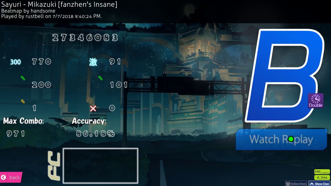 osu! | rustbell | Sayuri - Mikazuki [fanzhen's Insane] +DT 86.18% FC 207pp