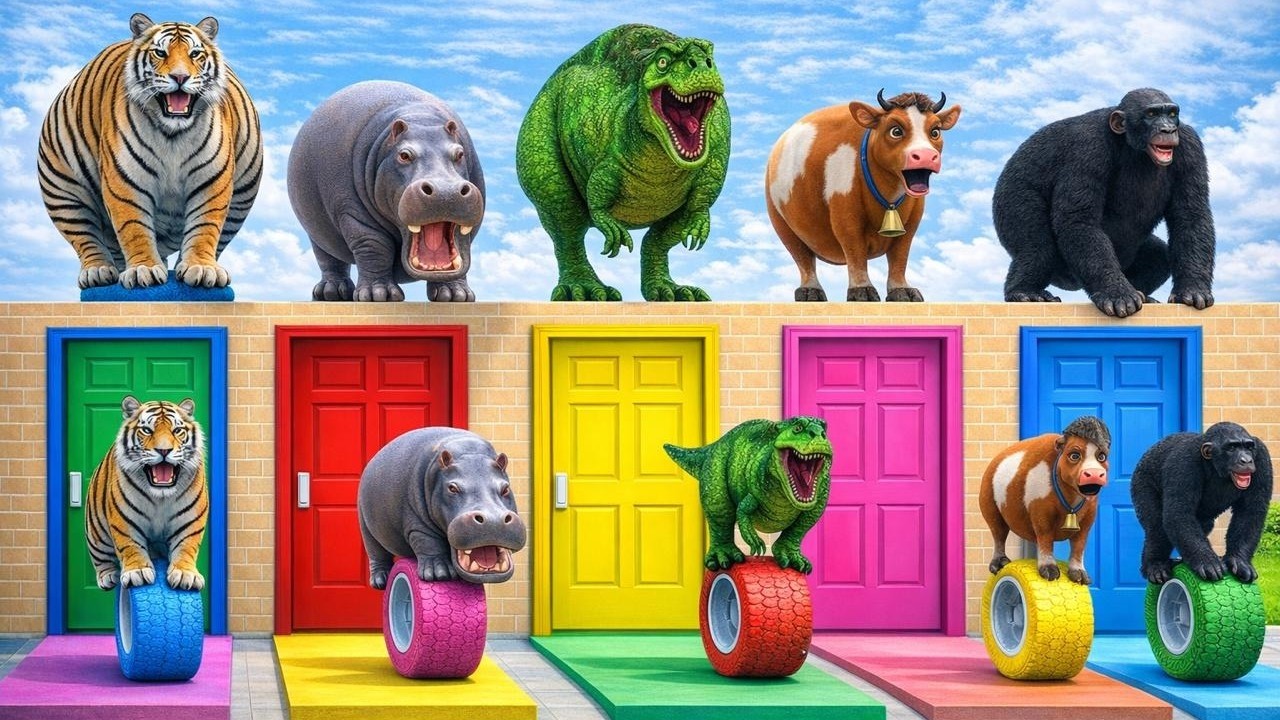 Long Slide Game With Cow Elephant Gorilla Hippopotamus Tiger 3d Animal Game Funny 3d Animals