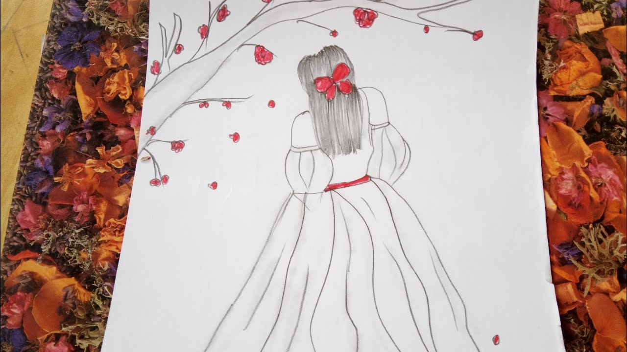 How to draw a girl from backside || Easy drawing for girls || Drawing for girls beautiful and easy