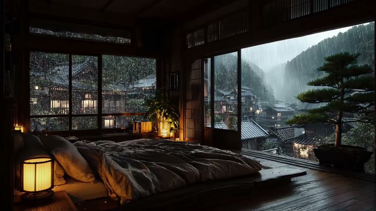 Rainy Night Bedroom Sanctuary | Stress Recovery Audio - Calm Piano for Restful Sleep