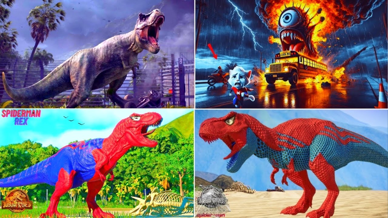 jurassicworld Tyranosaurus 🆚Scool Bus Eater 🆚T-rex Spider Coffindance