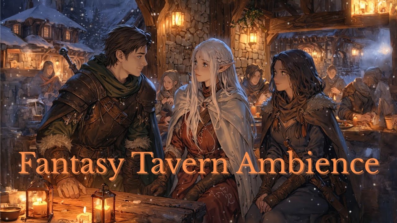 Cozy Winter Tavern Ambience ❄️🔥 | Medieval Fantasy Music & Snowfall 2H30