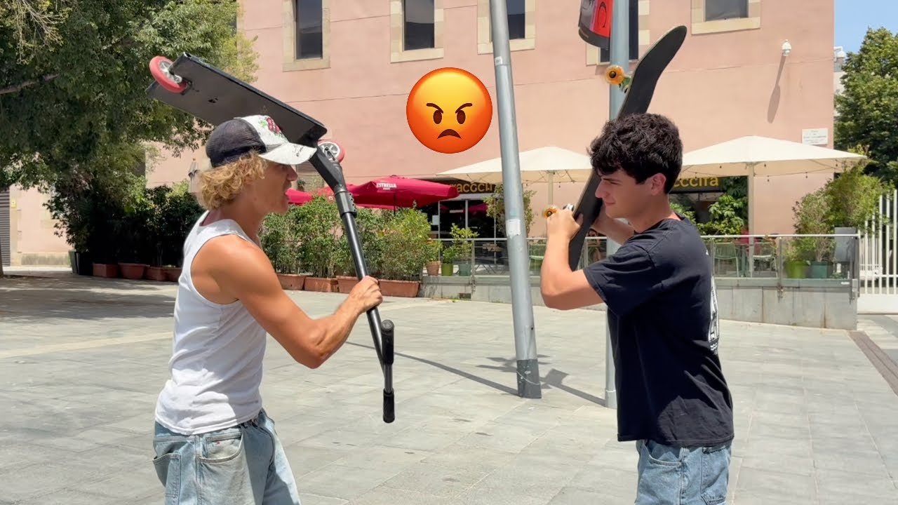 SKATEBOARDER VS SCOOTER RIDER..