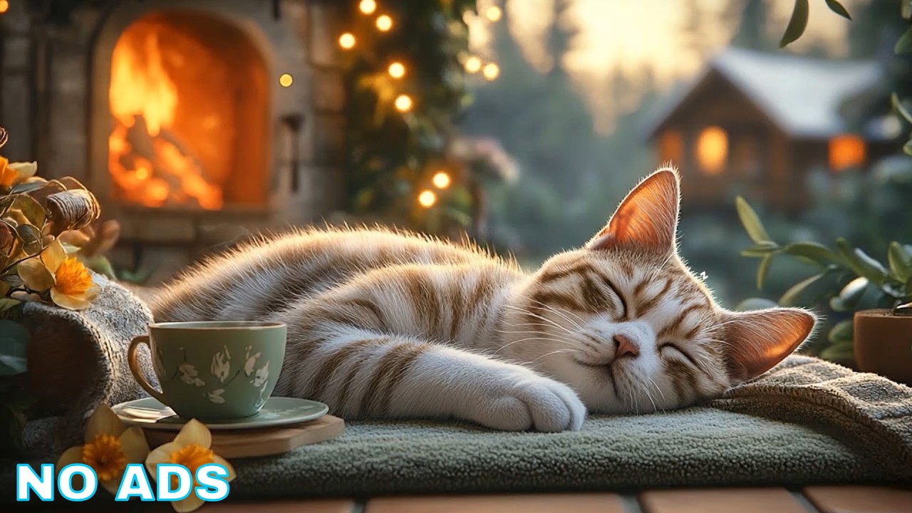 Cat Relaxing Music 💤 Cat Piano Music - Warm Fireplace Style Sounds Supporting Cat Rest