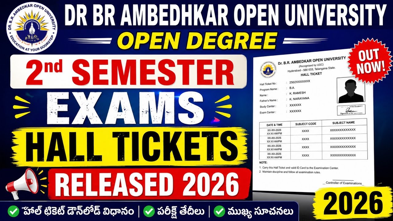 DR Br Ambedhkar open university open degree 2nd semester exams Hall tickets download#exam#viralvideo