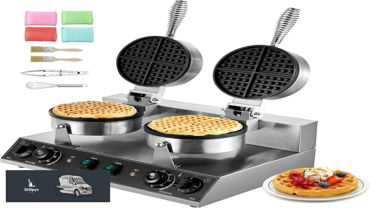 VEVOR Commercial Waffle Maker Dual Head Round Waffle Baker Machine 2460W Non Stick