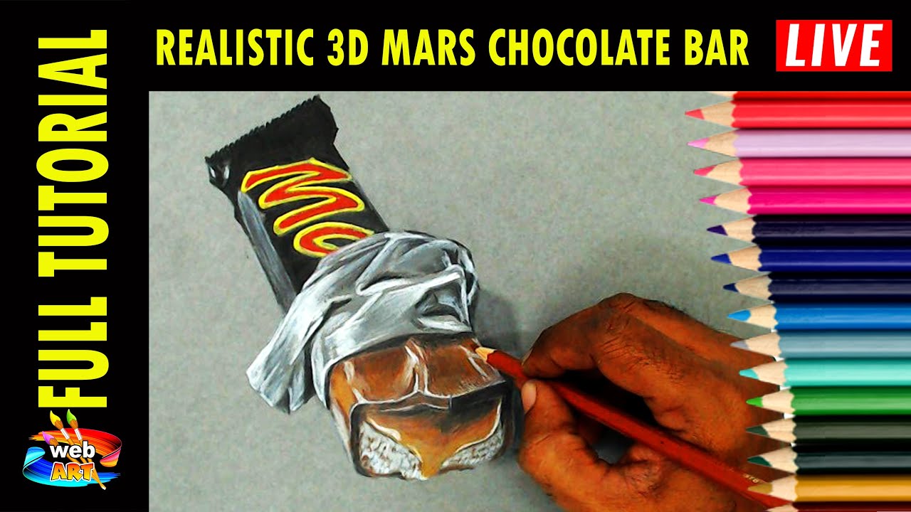 🔴Mars chocolate bar Full Tutorial, 🔴3D drawing, 🔴web ART #29 Exclusive..