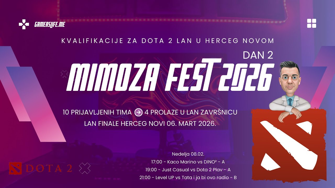 ❤️ DOTA 2 LAN turnir livestream l Mimoza Fest 2026 l kvalifikacije - grupna faza - dan 2