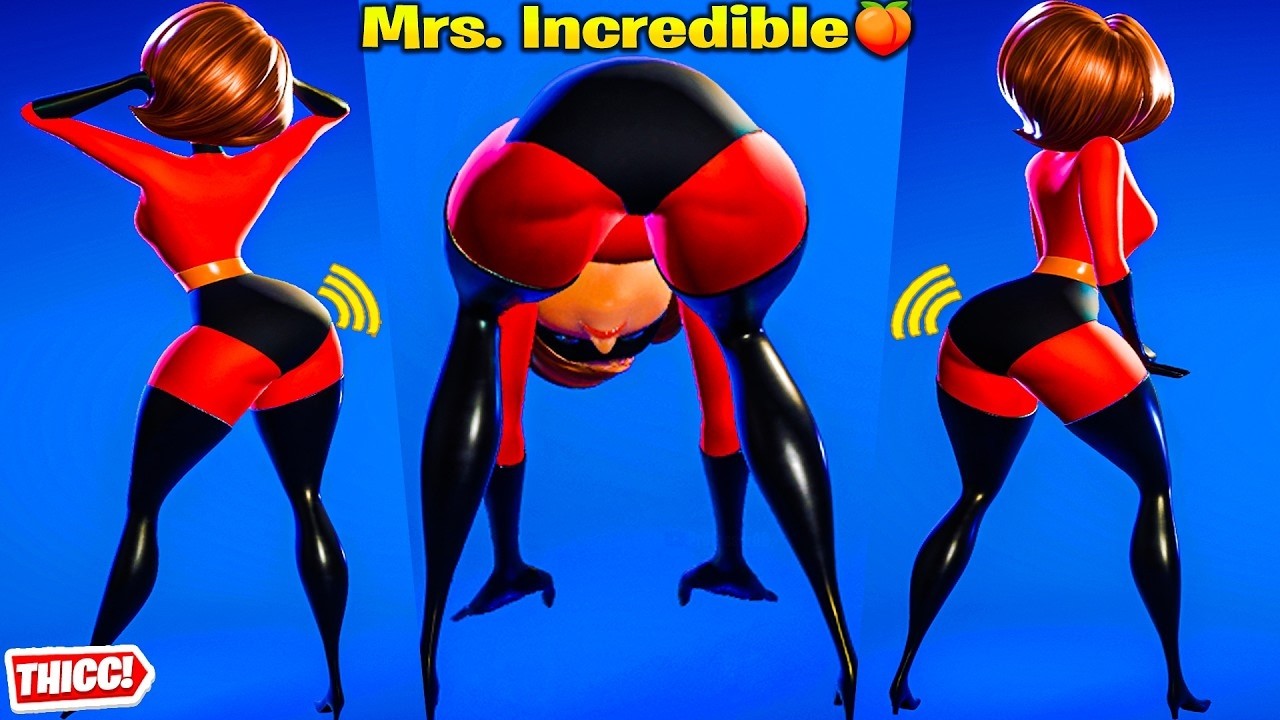 Fortnite Mrs Incredible Skin Showcase Thicc 🍑😍Top Tiktok Emotes & Dances😘New Hot Elastigirl  Collab😜