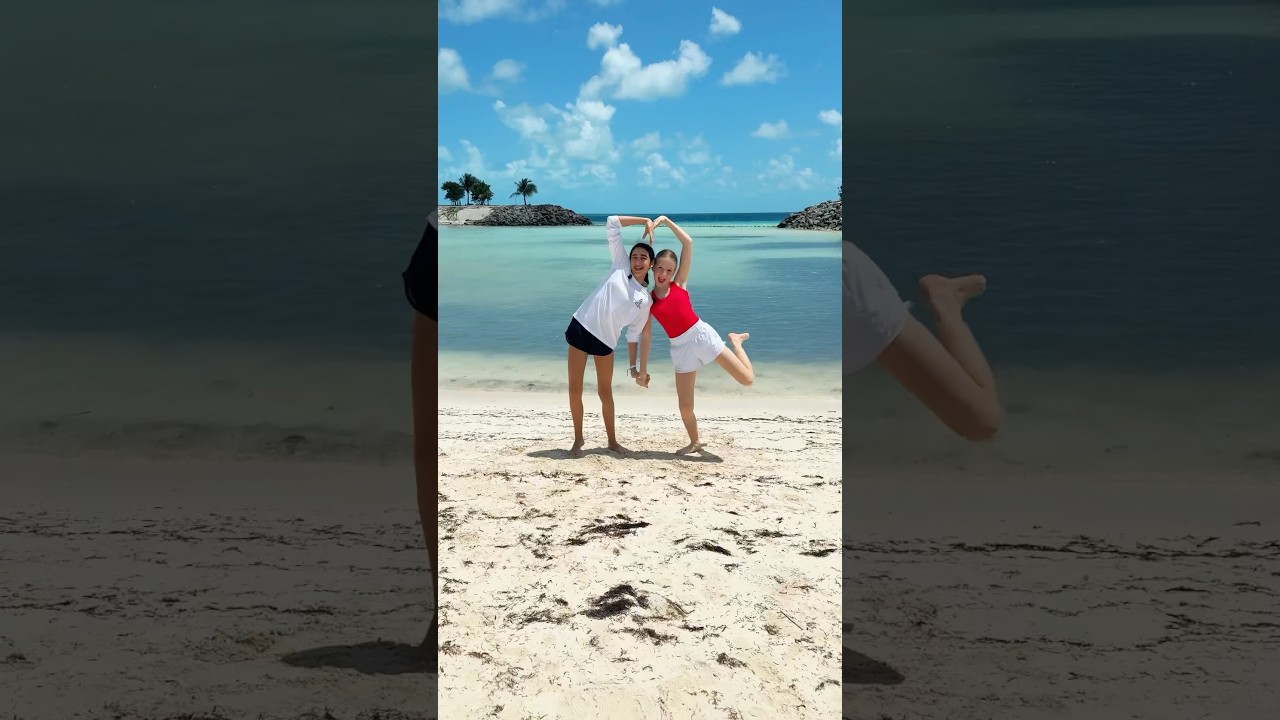 Nastya and Evelyn are doing the friends dance.