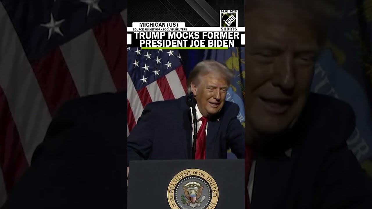 President Trump mocks Former President Joe Biden during his speech at Detroit