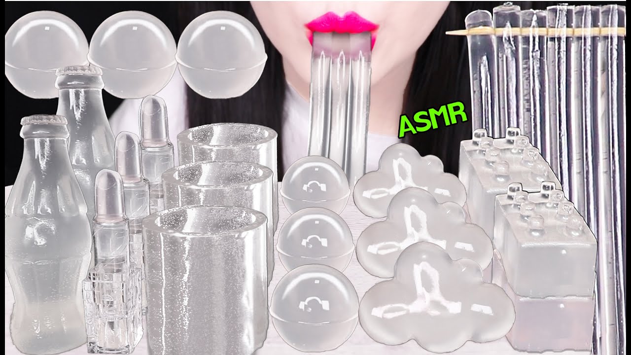 ASMR CLEAR FOOD *EDIBLE SODA BOTTLE, EDIBLE CUP, EDIBLE LIPSTICK, LEGO JELLY 투명한 음식 먹방 EATING SOUNDS
