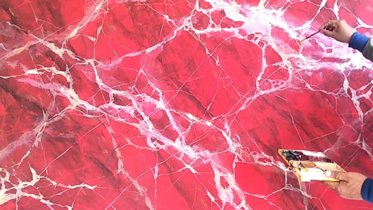 Buat Motif Marmer Warna Merah !! Red Marble Painting
