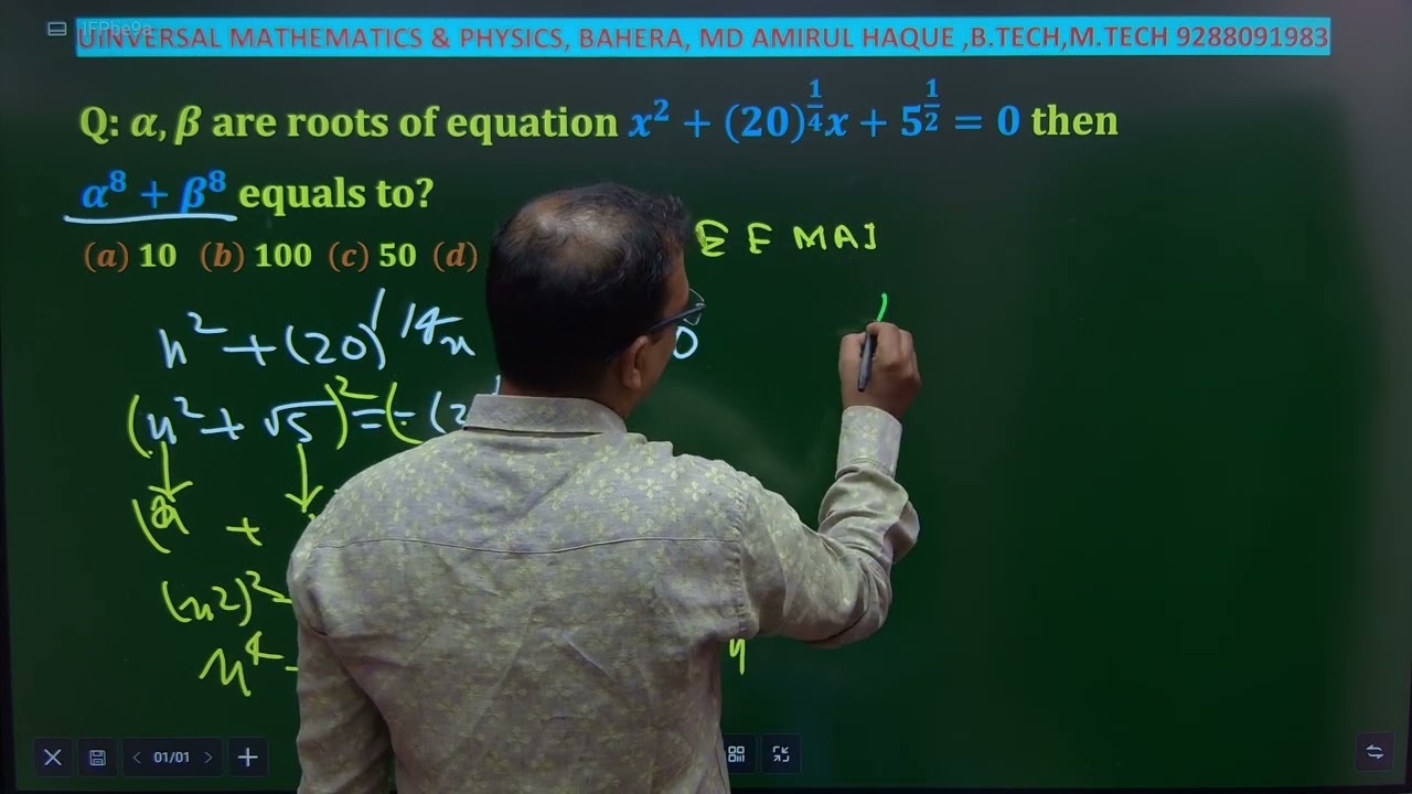 α and β are roots of equation x^2 +(20)^1/4 x+5^1/2 then α^8 + β^8 is equal to