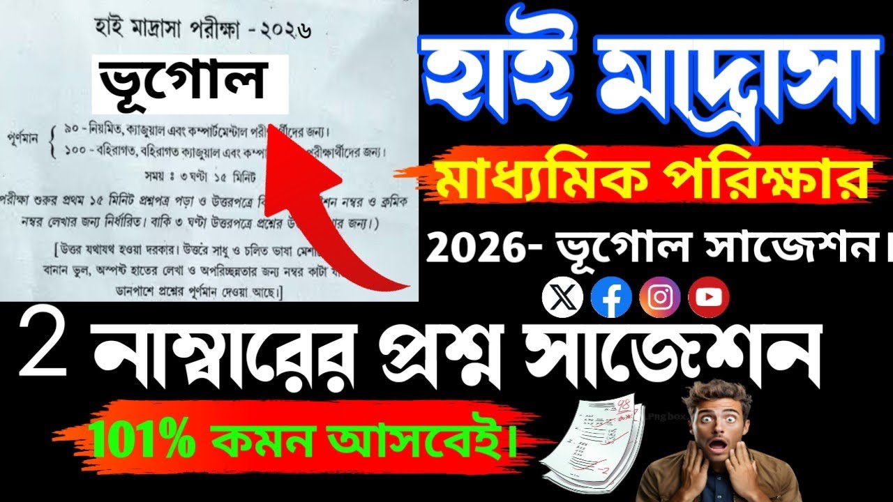 High Madrasah Geography 2026 | 2 নম্বরের প্রশ্ন সাজেশন | Madhyamik Geography Suggestion 2026