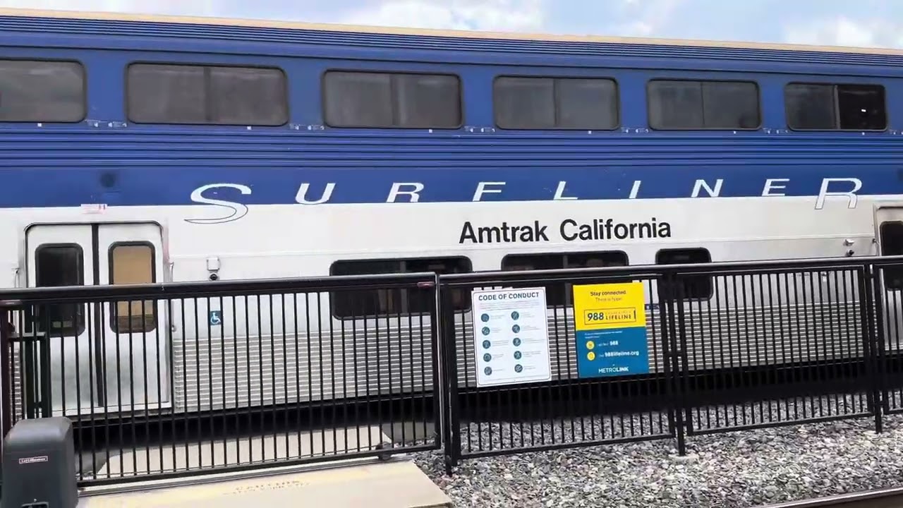 The arrival and departure of amtrak 573 with double sided surfliner set at Santa Ana 8/23/25