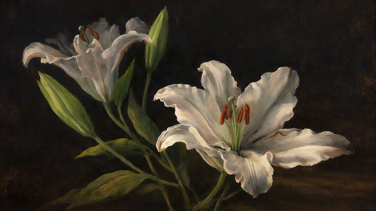 White Lilies | 4K Vintage Floral TV Art for Samsung Frame, LG OLED & Sony Bravia (Silent, 2 Hours)
