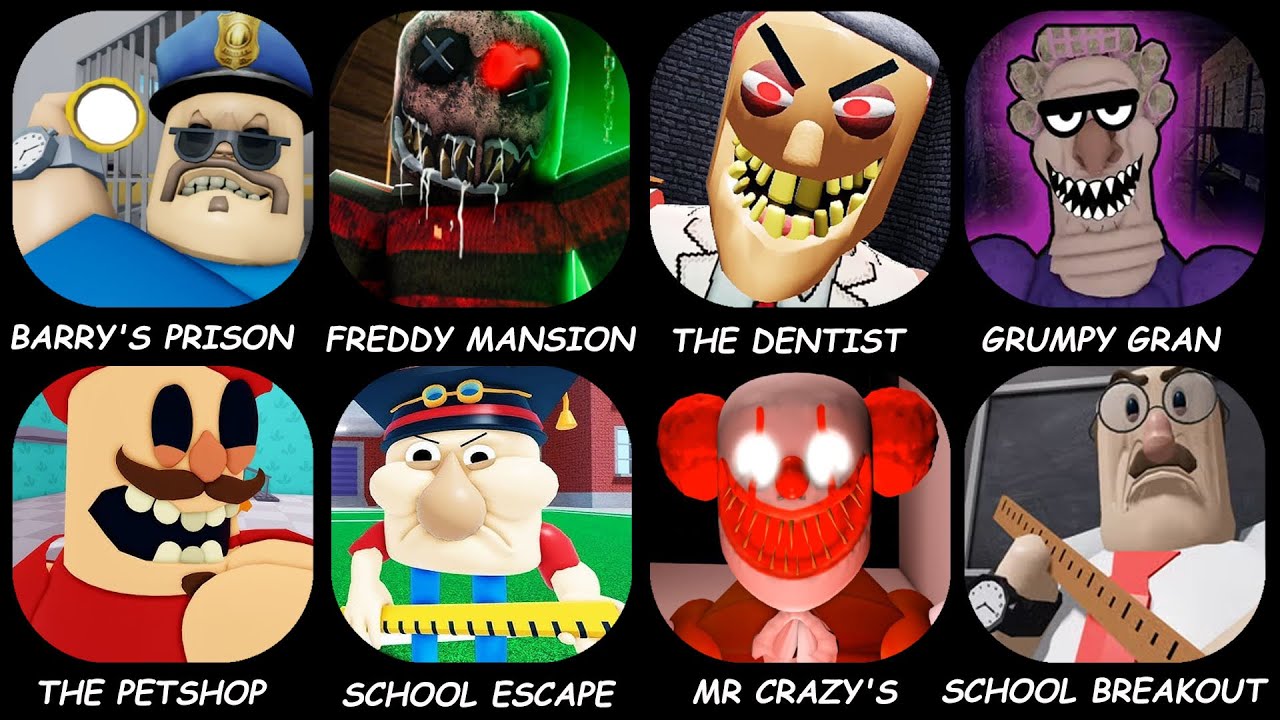 ROBLOX GAME FULL PLAY:GREAT SCHOOL BREAKOUT,BARRY'S PRISON RUN,ESCAPE THE PETSHOP,GRUMPY GRAN