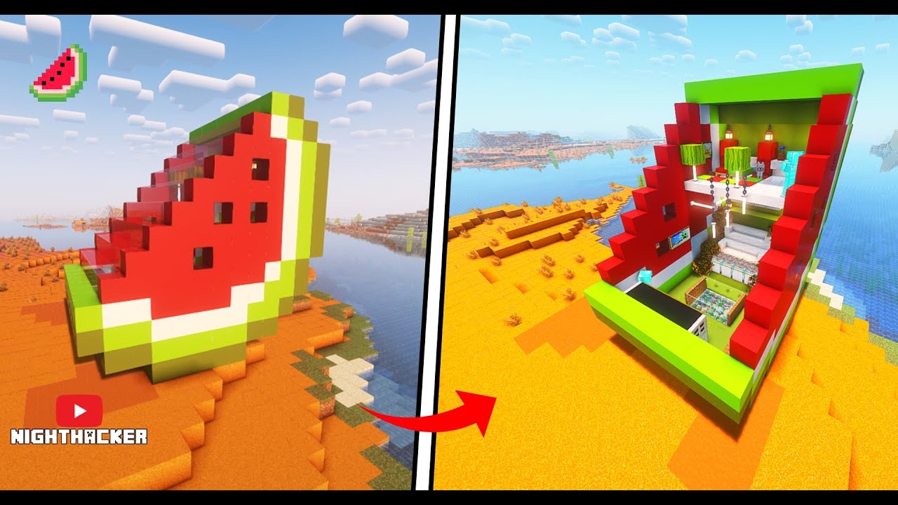⛏️ Minecraft Tutorial :🍉 Cute Watermelon Slice House 🏡