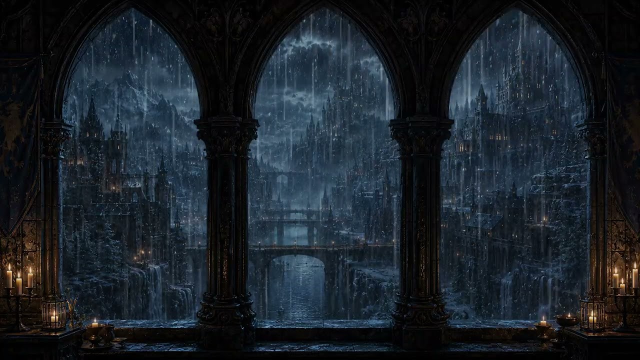 Cozy Rain and Thunder in an Old City 🌧️ | Warm Lights Night Ambience for Sleep & Relaxation