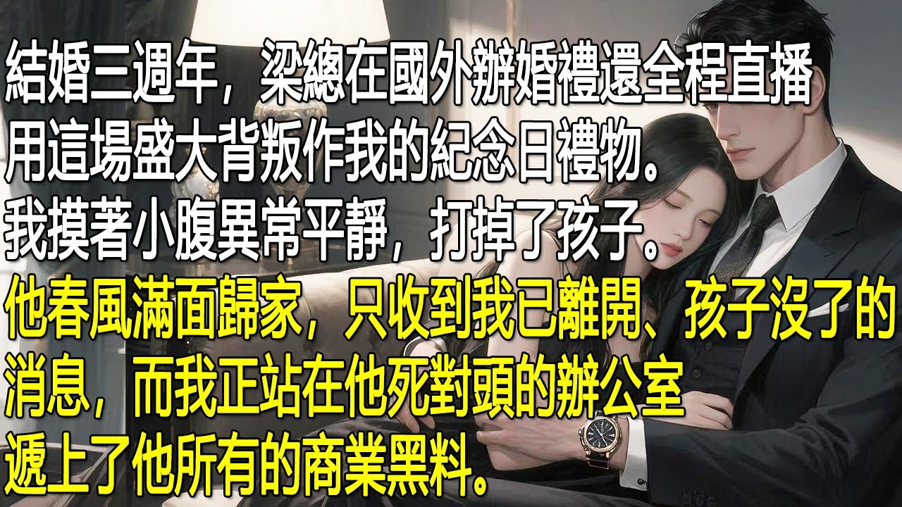 結婚三週年，梁總在國外辦婚禮還全程直播，用這場盛大背叛作我的紀念日禮物。我摸著小腹異常平靜，打掉了孩子。他春風滿面歸家，只收到我已離開、孩子沒了的消息而我正站在他死對頭的辦公室遞上了他所有的商業黑料。
