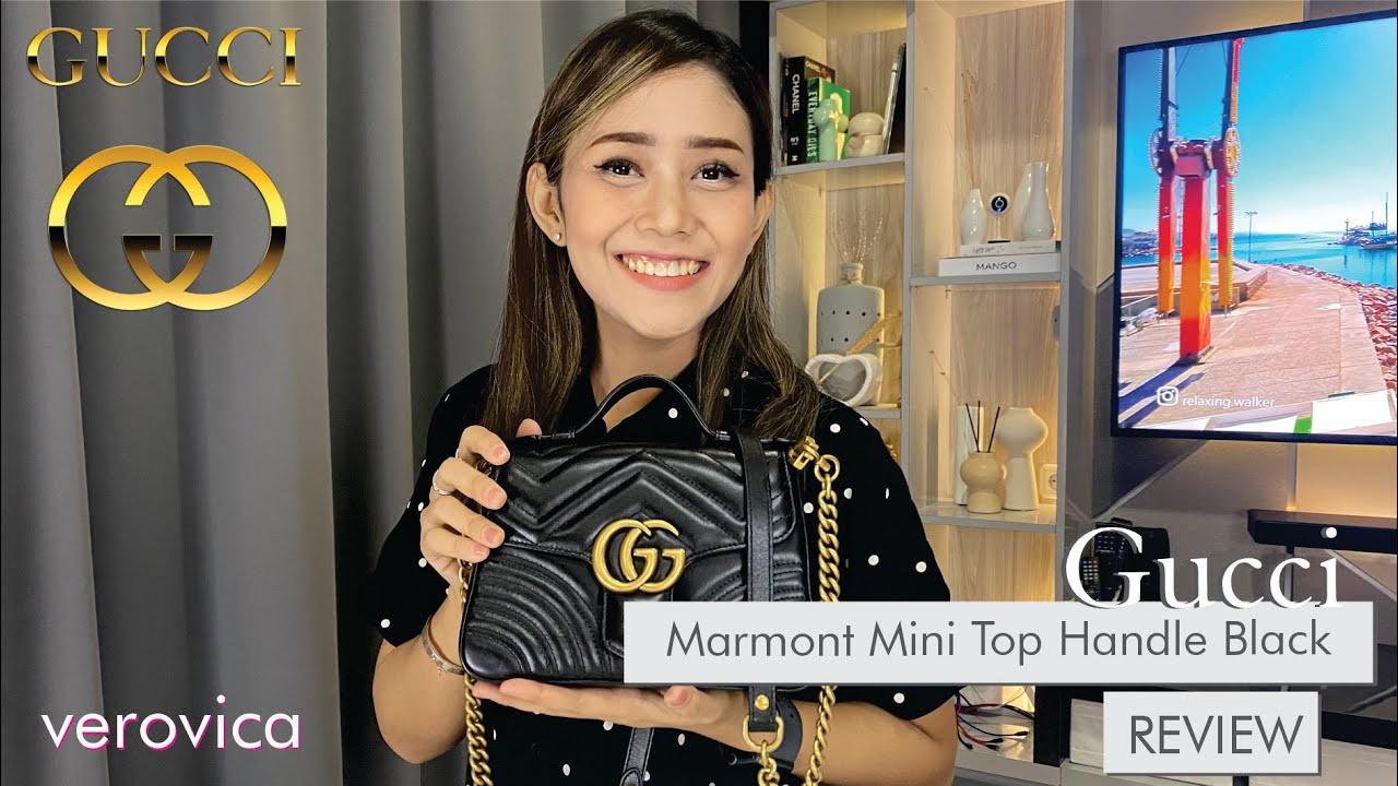 Gucci GG Marmont Mini Top Handle Black || Review Tas