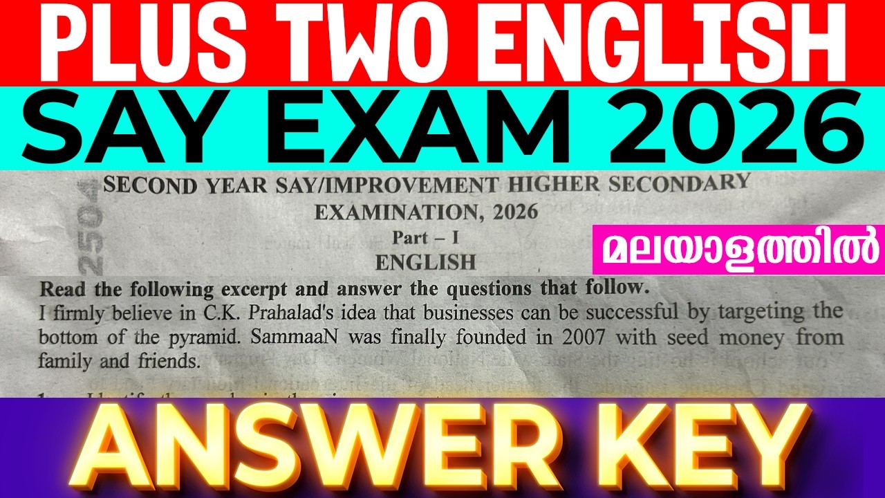 Plus Two English SAY Exam 2026 Answer Key | All Answers Explained | Malayalam